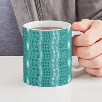 Vintage Teal Hawaiian Traditional Kapa Mix Flowers Lei Ceramic Mug LT7 - Polynesian Pride