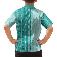 Vintage Teal Hawaiian Traditional Kapa Mix Flowers Lei Family Matching Summer Maxi Dress and Hawaiian Shirt