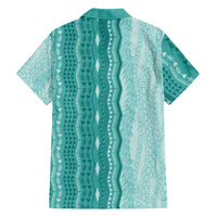 Vintage Teal Hawaiian Traditional Kapa Mix Flowers Lei Family Matching Summer Maxi Dress and Hawaiian Shirt