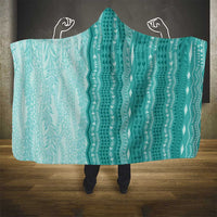 Vintage Teal Hawaiian Traditional Kapa Mix Flowers Lei Hooded Blanket