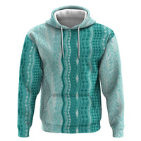 Vintage Teal Hawaiian Traditional Kapa Mix Flowers Lei Hoodie
