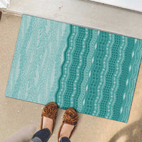 Vintage Teal Hawaiian Traditional Kapa Mix Flowers Lei Rubber Doormat