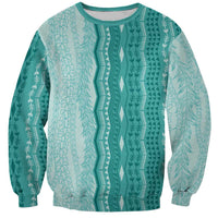 Vintage Teal Hawaiian Traditional Kapa Mix Flowers Lei Sweatshirt LT7 Unisex Teal - Polynesian Pride