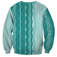 Vintage Teal Hawaiian Traditional Kapa Mix Flowers Lei Sweatshirt LT7 - Polynesian Pride