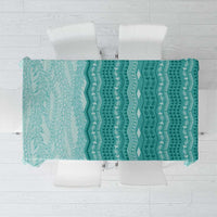 Vintage Teal Hawaiian Traditional Kapa Mix Flowers Lei Tablecloth