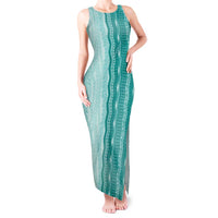 Vintage Teal Hawaiian Traditional Kapa Mix Flowers Lei Tank Maxi Dress LT7 Women Teal - Polynesian Pride