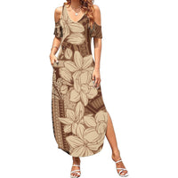 Samoa Women's Day Summer Maxi Dress - Tiale Flower Mix Siapo Tapa LT7 Women Beige - Polynesian Pride