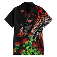 Aloha Hawaii Manta Rays Family Matching Long Sleeve Bodycon Dress and Hawaiian Shirt Red Ohia Lehua