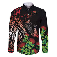 Aloha Hawaii Manta Rays Family Matching Off Shoulder Short Dress and Hawaiian Shirt Red Ohia Lehua