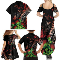 Aloha Hawaii Manta Rays Family Matching Summer Maxi Dress and Hawaiian Shirt Red Ohia Lehua