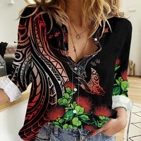 Aloha Hawaii Manta Rays Women Casual Shirt Red Ohia Lehua