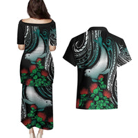 Aloha Hawaii Monk Seal Couples Matching Puletasi and Hawaiian Shirt Mix Ohia Lehua