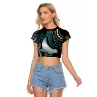 Aloha Hawaii Monk Seal Raglan Cropped T Shirt Mix Ohia Lehua