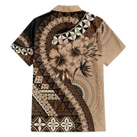 Bula Fiji Family Matching Off Shoulder Maxi Dress and Hawaiian Shirt Mocha Brown Kaivity Masi Tapa LT7 - Polynesian Pride