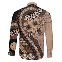 Bula Fiji Family Matching Off Shoulder Maxi Dress and Hawaiian Shirt Mocha Brown Kaivity Masi Tapa LT7 - Polynesian Pride