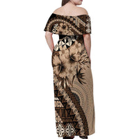 Bula Fiji Family Matching Off Shoulder Maxi Dress and Hawaiian Shirt Mocha Brown Kaivity Masi Tapa LT7 - Polynesian Pride