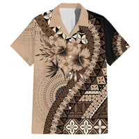 Bula Fiji Family Matching Off Shoulder Short Dress and Hawaiian Shirt Mocha Brown Kaivity Masi Tapa