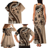 Bula Fiji Family Matching Tank Maxi Dress and Hawaiian Shirt Mocha Brown Kaivity Masi Tapa