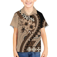 Bula Fiji Kid Hawaiian Shirt Mocha Brown Kaivity Masi Tapa
