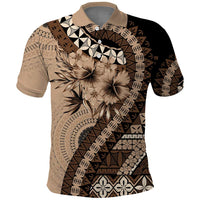 Bula Fiji Polo Shirt Mocha Brown Kaivity Masi Tapa LT7 Brown - Polynesian Pride