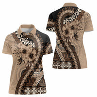 Bula Fiji Women Polo Shirt Mocha Brown Kaivity Masi Tapa