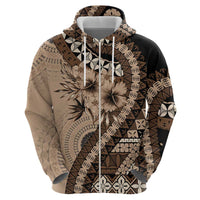 Bula Fiji Zip Hoodie Mocha Brown Kaivity Masi Tapa