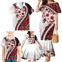 Bula Fiji Family Matching Mermaid Dress and Hawaiian Shirt White Kaivity Masi Tapa