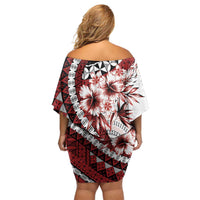 Bula Fiji Family Matching Off Shoulder Short Dress and Hawaiian Shirt White Kaivity Masi Tapa