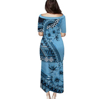 Bula Fiji Family Matching Puletasi and Hawaiian Shirt Turquoise Kaivity Masi Tapa