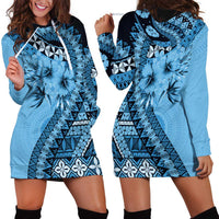 Bula Fiji Hoodie Dress Turquoise Kaivity Masi Tapa