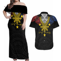 Philippines Heritage Baybayin Mix Polynesian Couples Matching Off Shoulder Maxi Dress and Hawaiian Shirt LT7 Black - Polynesian Pride