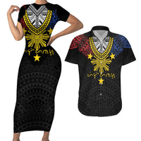 Philippines Heritage Baybayin Mix Polynesian Couples Matching Short Sleeve Bodycon Dress and Hawaiian Shirt