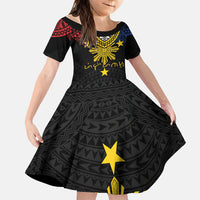 Philippines Heritage Baybayin Mix Polynesian Family Matching Summer Maxi Dress and Hawaiian Shirt LT7 Daughter's Dress Black - Polynesian Pride