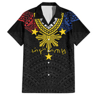 Philippines Heritage Baybayin Mix Polynesian Family Matching Summer Maxi Dress and Hawaiian Shirt LT7 Dad's Shirt - Short Sleeve Black - Polynesian Pride