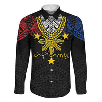 Philippines Heritage Baybayin Mix Polynesian Family Matching Summer Maxi Dress and Hawaiian Shirt LT7 Dad's Shirt - Long Sleeve Black - Polynesian Pride