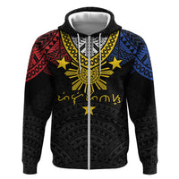Philippines Heritage Baybayin Mix Polynesian Hoodie LT7 Zip Hoodie Black - Polynesian Pride