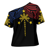 Philippines Heritage Personalized Cross Shoulder Shirt Baybayin Philipinas Sun