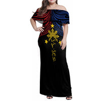 Philippines Heritage Personalized Family Matching Off Shoulder Maxi Dress and Hawaiian Shirt Baybayin Philipinas Sun