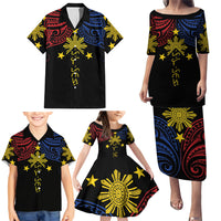 Philippines Heritage Personalized Family Matching Puletasi and Hawaiian Shirt Baybayin Philipinas Sun