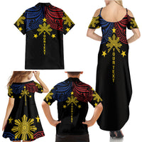 Philippines Heritage Personalized Family Matching Summer Maxi Dress and Hawaiian Shirt Baybayin Philipinas Sun