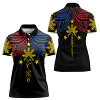 Philippines Heritage Personalized Women Polo Shirt Baybayin Philipinas Sun LT7 - Polynesian Pride