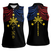 Philippines Heritage Personalized Women Sleeveless Polo Shirt Baybayin Philipinas Sun