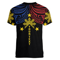 Philippines Heritage Personalized Women V-Neck T-Shirt Baybayin Philipinas Sun