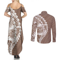 Polynesian Pride Couples Matching Summer Maxi Dress and Long Sleeve Button Shirts Polynesia Tribal - Tropical Brown LT7 - Polynesian Pride