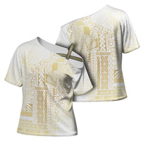 Samoa Lotu Tamaiti Mamanu Siapo Cross Shoulder Shirt Golden Plumeria - Polynesian Pride
