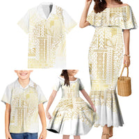 Samoa Lotu Tamaiti Mamanu Siapo Family Matching Mermaid Dress and Hawaiian Shirt Golden Plumeria - Polynesian Pride