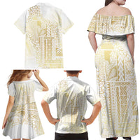 Samoa Lotu Tamaiti Mamanu Siapo Family Matching Off Shoulder Maxi Dress and Hawaiian Shirt Golden Plumeria - Polynesian Pride