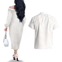 Samoa Lotu Tamaiti Ivory Couples Matching Off The Shoulder Long Sleeve Dress and Hawaiian Shirt Teuila Tatau - Polynesian Pride