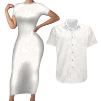 Samoa Lotu Tamaiti Ivory Couples Matching Short Sleeve Bodycon Dress and Hawaiian Shirt Teuila Tatau - Polynesian Pride