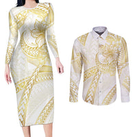 Samoa Lotu Tamaiti Gold Couples Matching Long Sleeve Bodycon Dress and Long Sleeve Button Shirt Teuila Tatau - Polynesian Pride
